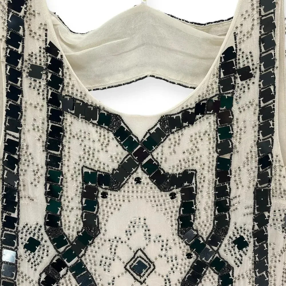 Free People White and Black Beaded Mini Dress